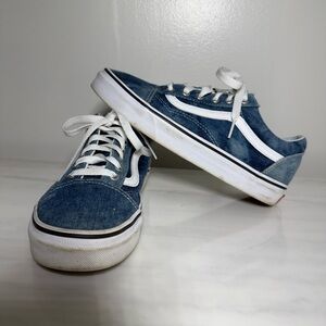 VANS Old Skool Blue Denim Acid Washed Skate Shoes Women's Sz 7.5/Mens 6 Low Jean